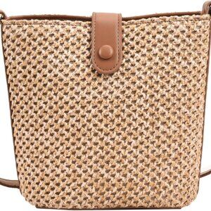 Woven Straw Crossbody Bag 9.1x4.3x8.7in Brown Summer Resort Beach Tote